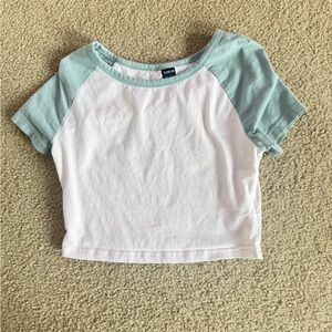 SHEIN White and Green Raglan Top